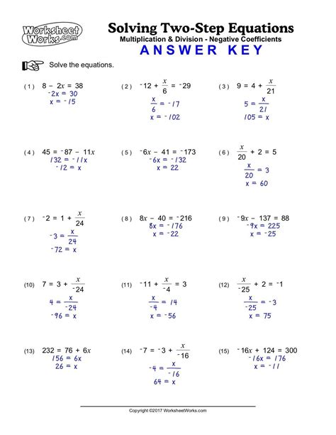 Solving Equations Answer Key