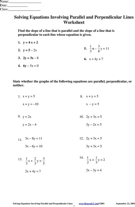 Solving Equations Involving Parallel And Perpendicular Lines Worksheet