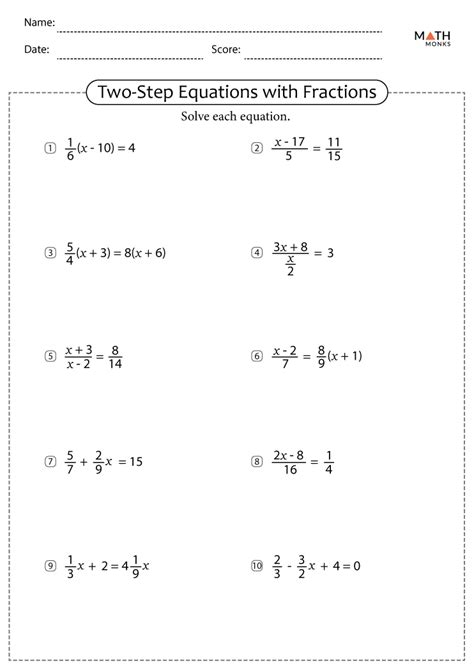 Solving Equations with Fractions Worksheet