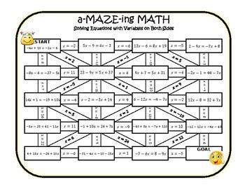 Solving Equations with Variables on Both Sides Maze Teaching