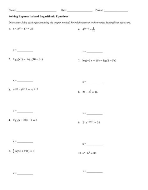 Solving Exponential and Logarithmic Equations online exercise for