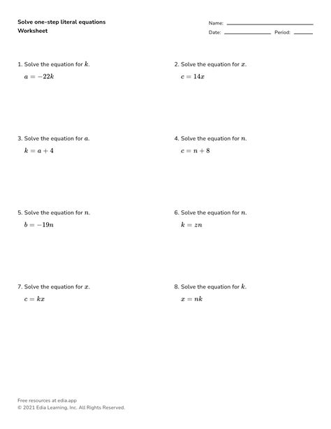 Solving For Specific Variable Worksheet Literal Equations Worksheet