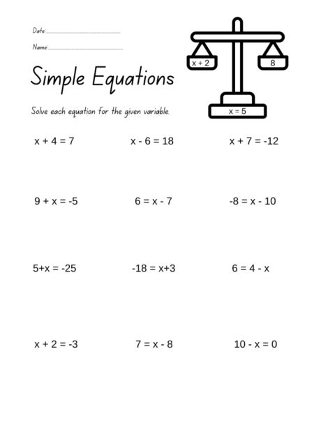Solving For X Equations Worksheets