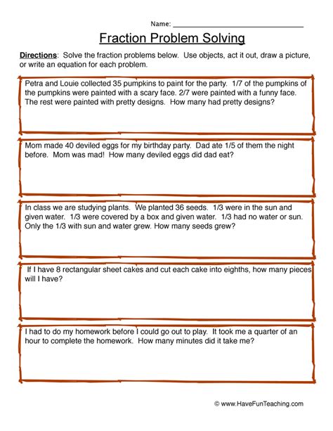 Solving Fraction Word Problems Worksheet by Teach Simple