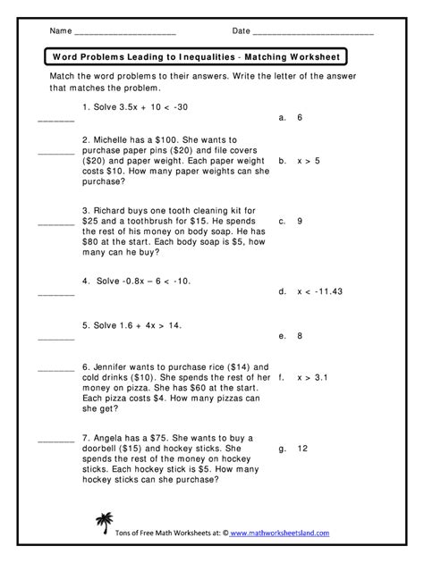 Solving Linear Inequalities Word Problems Worksheet Worksheet Resume
