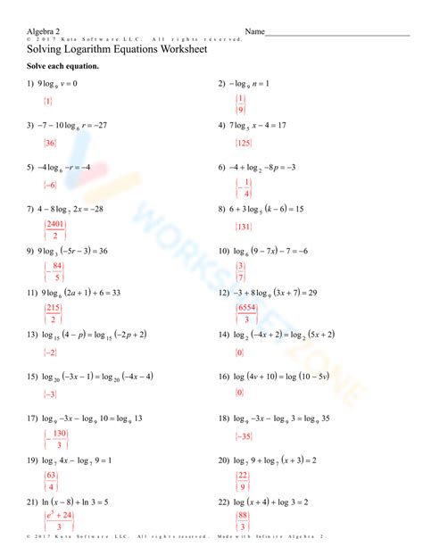 Solving Log Equations Worksheet Key Word problem worksheets