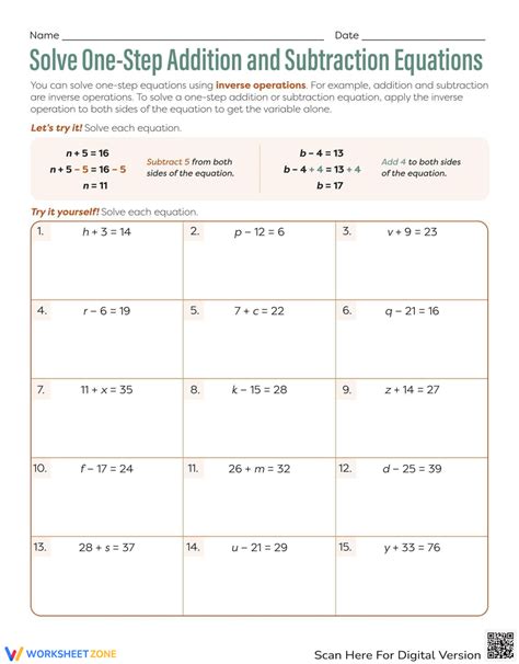 Solving OneStep Equations Addition and Subtraction Piktochart