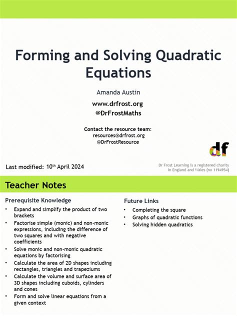 Solving Quadratic Equations Lesson