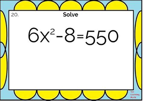 Solving Quadratic Equations using Square Roots Task Cards 20