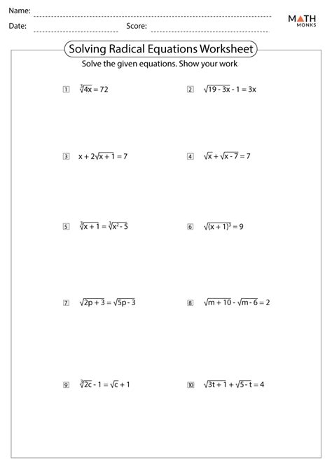 Solving Radical Equations Algebra 2 Worksheet