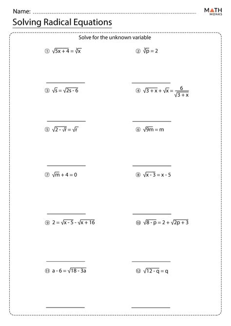 Solving Radical Functions Worksheet