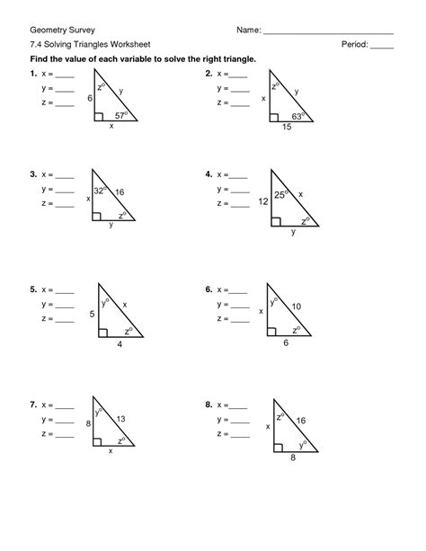 Solving Right Triangles Worksheet Given Angle