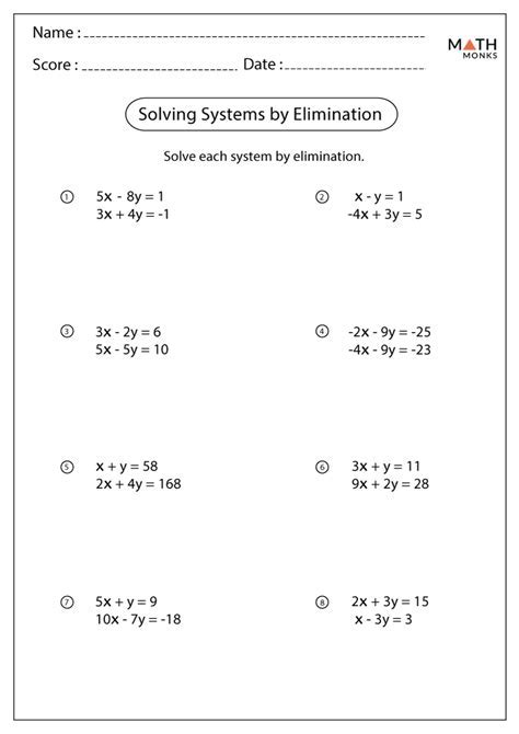 Solving System By Elimination Worksheet Creative Template Ideas
