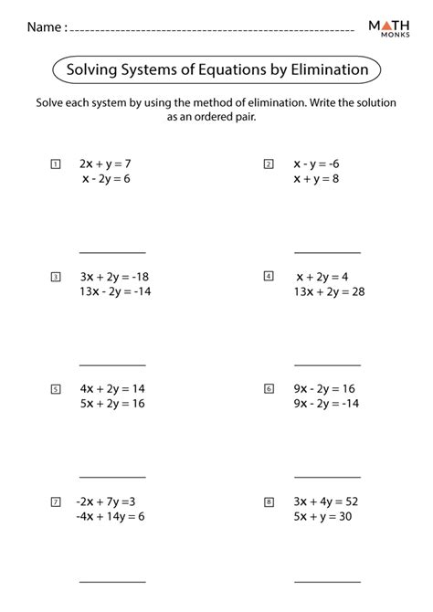 Solving System Of Equations Worksheets