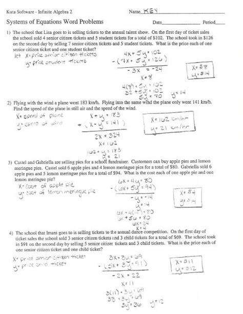 Solving Systems Of Equations Word Problems Worksheet Answer Key db