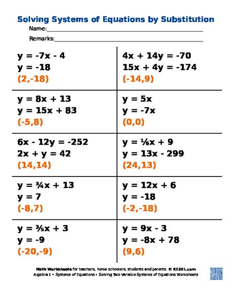 Solving Systems Of Equations Worksheet Answer Key Algebra 2 Solving