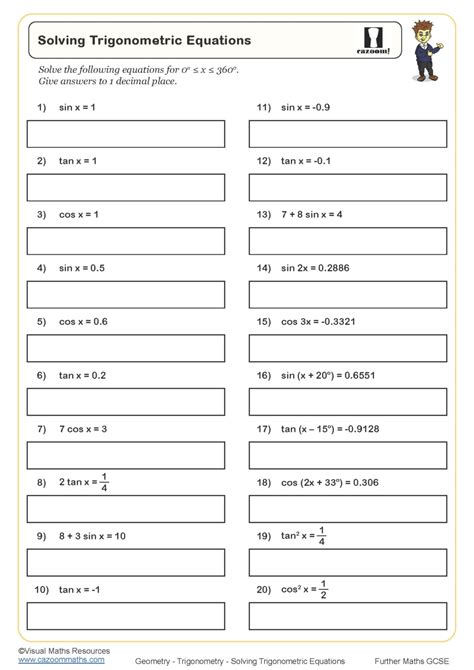 Solving Trig Equations Worksheet