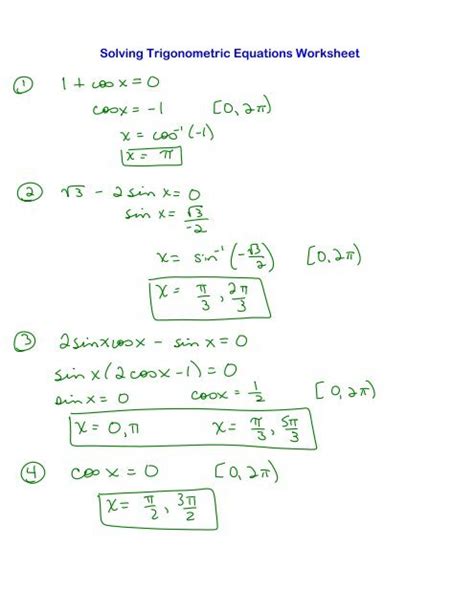 Solving Trigonometric Equations Worksheet Answers