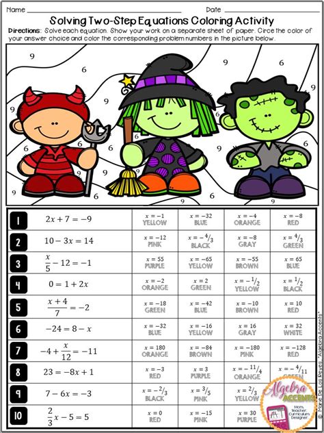 Solving Two Step Equations Halloween Algebra Activity Color