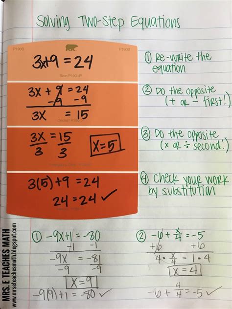 Solving TwoStep Equations Interactive Notebook Page Idea for algebra