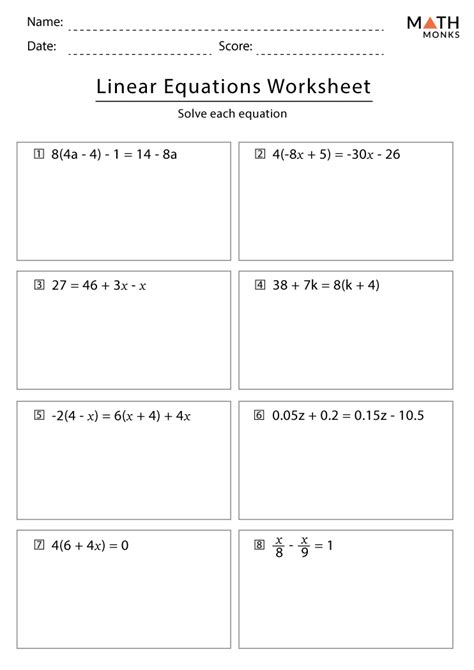 Solving Variables Worksheet Linear Equations Worksheet Grade