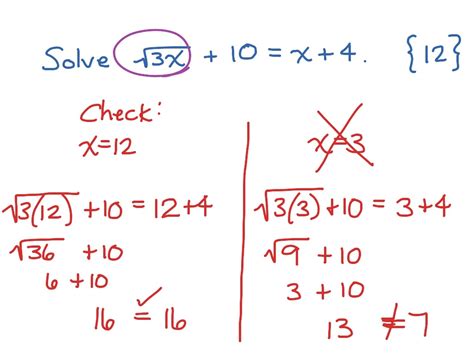 Solving an equation that contains a square root Math ShowMe