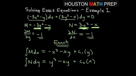 Solving exact differential equations example 1 YouTube