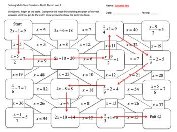 Solving multi step equations maze 1. .  Free Math Worksheets for Grade 7 This is...