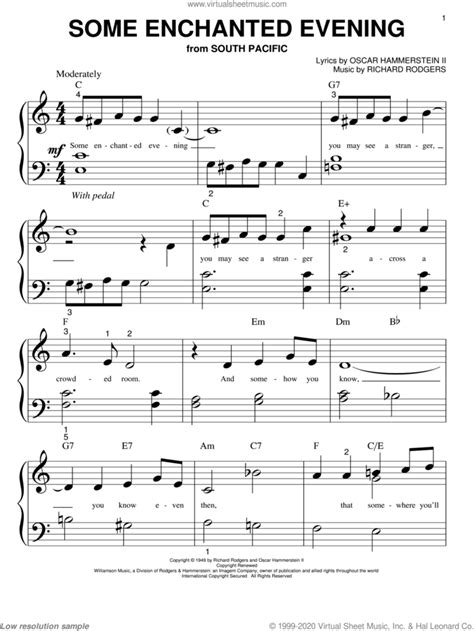 Some Enchanted Evening sheet music for piano (big note book)