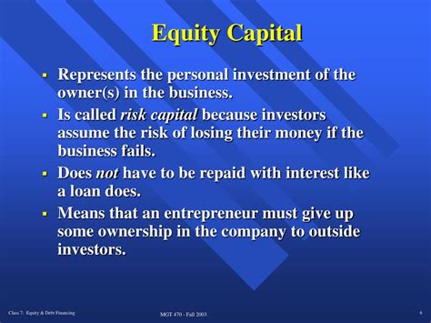 Equity capital is when a company raises funds by selling shares to investors. These people then become partial owners of the business. The capital is used for activities like expansion, research, and debt repayment. Advantages of equity capital include not having to make regular interest payments, and more flexibility.. 