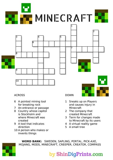Some minecraft blocks crossword. Rarest ore in Minecraft. First block you (normally) get in Minecraft. Block that you see much but you can only mine with Silk Touch. Enchantment that makes your sword do more damage. Block you need to smelt items. Item you get when you put 3 wheat horizontal next each other in a crafting table. Little Mob that can fly through walls. 