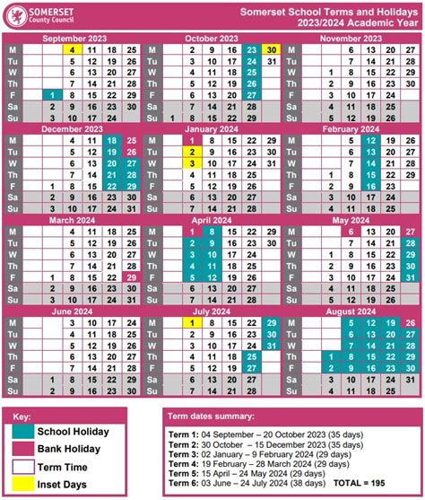 Somerset School Calendar 2024/2024