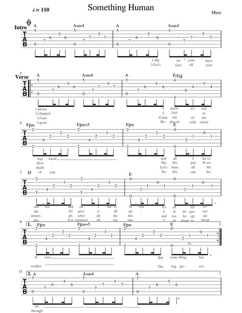 Something Human tab by Muse. Online guitar tab player.