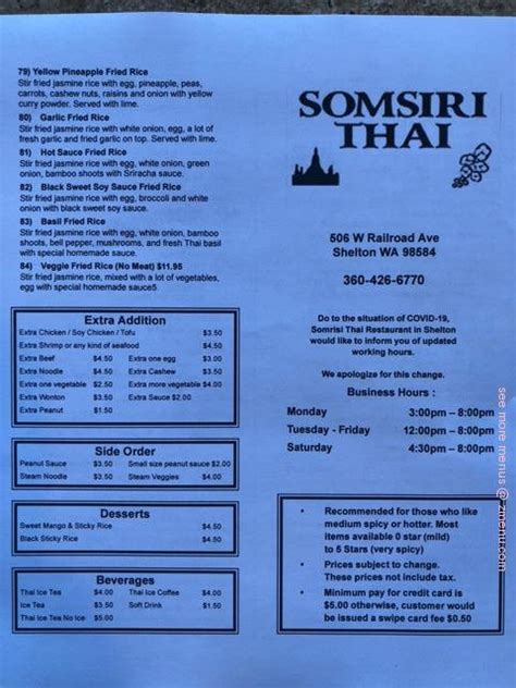 Somsiri Thai Menu and Prices - Menu With Price