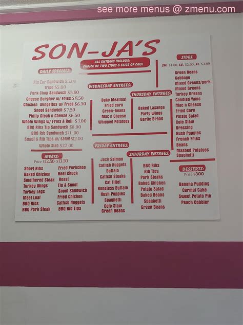 Oct 9, 2017 · Son-Ja’s Soul Food 9863 Edgefield Drive, St. Louis, 314.869.1388 Situated in an aging strip mall between a barbershop, a beauty supply place and a chop suey joint, this carryout-and catering-only spot is worth the extra effort of seeking out. The small size belies the expansive menu, which includes everything from baked meatloaf to barbecue ribs.