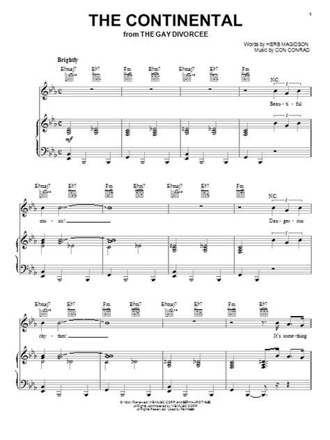 Song - The Continental - Choral and Vocal sheet music