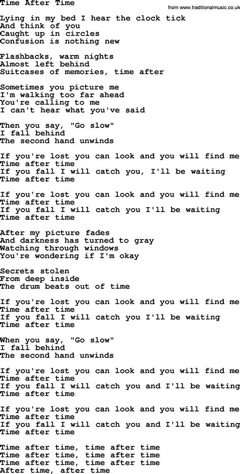 Song lyrics for time after time. Things To Know About Song lyrics for time after time. 