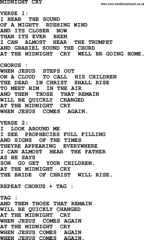 Song midnight cry lyrics. Provided to YouTube by Warner Classics InternationalThe Midnight Cry · Joel Cohen · Boston CamerataAn American Christmas℗ 1993 Erato Disques S.A.Vocal & Ins... 