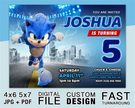 Sonic Birthday Card Sonic Invitation, Digital File Download