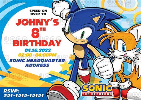 Sonic The Hedgehog Birthday Party Invitation 3. Rated 5.00 out of 5 based on 11 customer ratings. ( 11 customer reviews) $ 6.99. Tremendous Sonic The Hedgehog Birthday Party Invitation with a free backside included. Personalized digital invite for your boy. Add to cart. Guaranteed Safe Checkout. Category: Invitations for Boys Tag: Sonic the ... . 