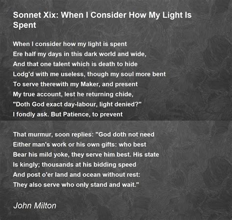 Sonnet 19: When I consider how my light is spent