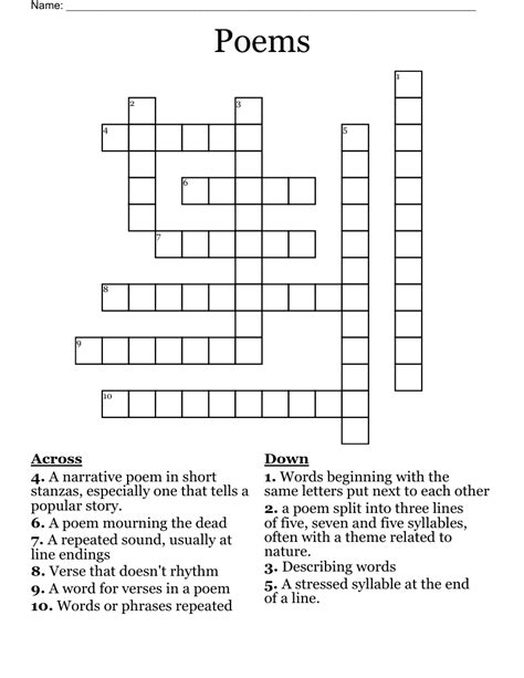 Find the latest crossword clues from New York Times Crosswords, LA Times Crosswords and many more. Enter Given Clue. ... Best answers for Sonnet Division: STANZA, SESTET, EAST; Order by: Rank. Rank. Length. Rank Length Word Clue; 94% 6 STANZA: Sonnet division 94% .... 