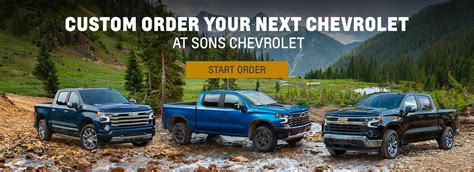 Sons chevrolet. Learn about the custom ordering process here at SONS Chevrolet today! Skip to main content; Skip to Action Bar; Sales: (762) 583-0652 Service: (706) 521-6445 . 3615 Manchester Expressway, Columbus, GA 31909 Open Today Sales: 9 AM-7 PM. Homepage; Show Shop Popular Vehicles. Shop All New Trucks; 