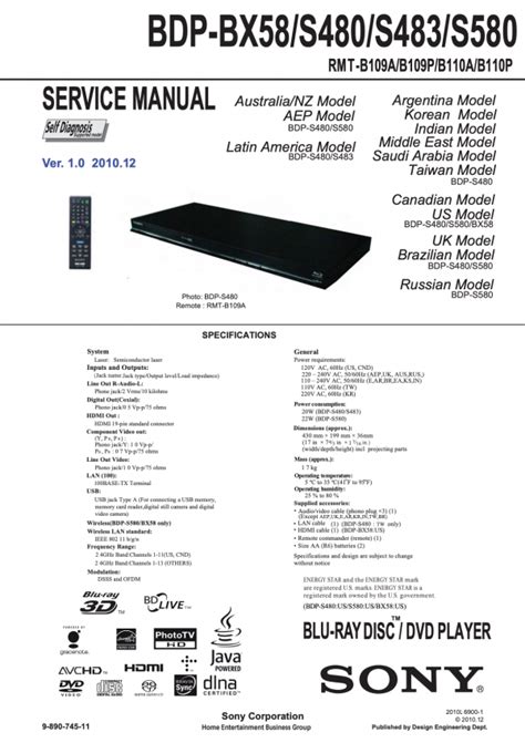 Sony bdp bx58 s480 s483 s580 blu ray disc service manual. - Softener owners manual quality water northwest llc.