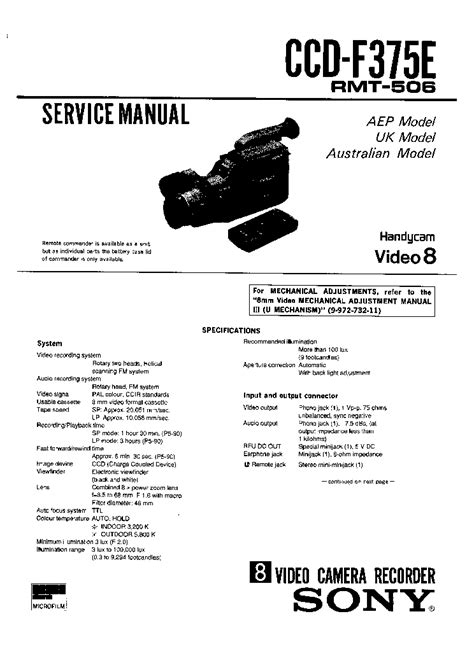 Sony ccd f375e videocámara grabadora manual de reparación. - Art de la vallée de la loire.