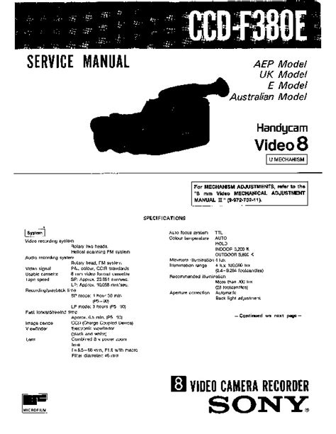 Sony ccd f380e manuale di servizio. - Trans am factory service manual 2002.