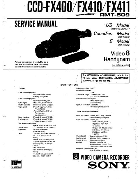 Sony ccd fx400 fx410 fx411 service manual. - Fiat 124 spider service manual part 08.