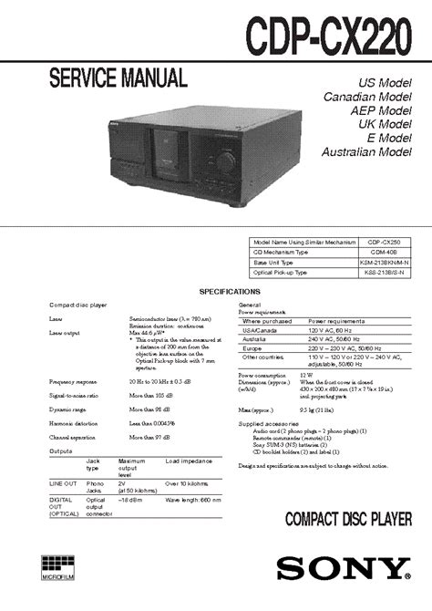 Sony cdp cx220 compact disc player service manual. - El descubridor del oro de troya.