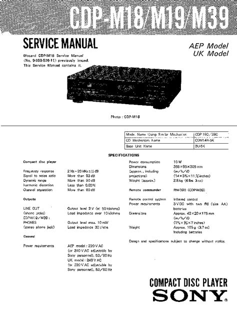 Sony cdp m18 m19 m39 repair manual. - Collecção dos novos improvisos de bocage na sua molestia.
