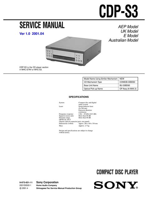 Sony cdp s3 compact disc player service manual download. - Rotax 400 engine shop manual 2006.